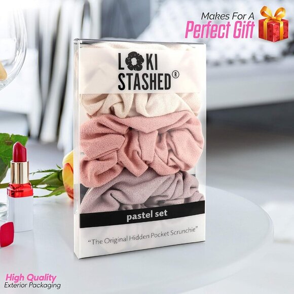 3-PACK Suede Hair Tie Scrunchies for VSCO Girls & Women, THE ORIGINAL HIDDEN POC - Picture 2 of 7